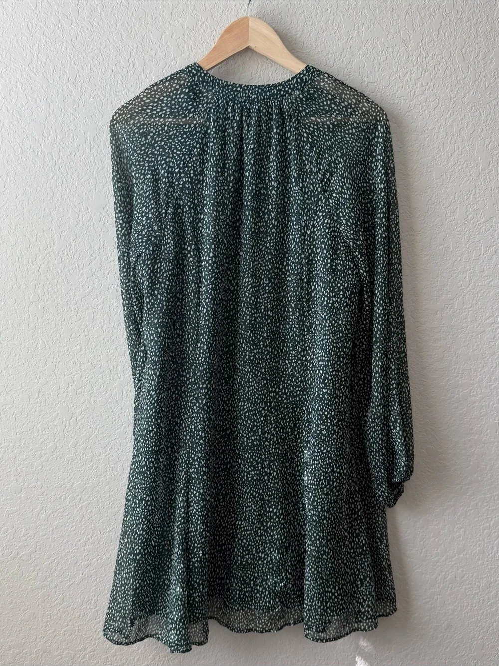 Joie Dark Green Long Sleeve Dotted Swing Dress‎